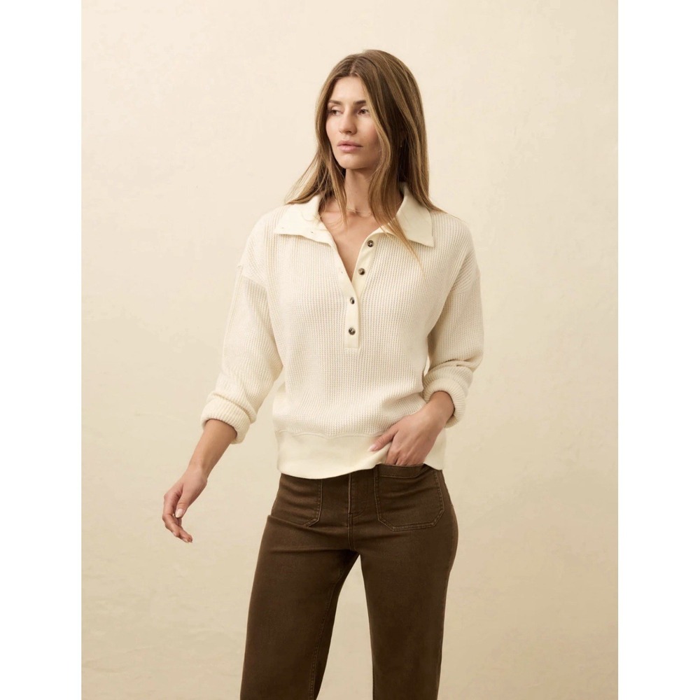 Faherty Apres Waffle Henley - Coastal Cream Organic Cotton Women's Sz XL